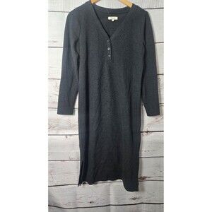Madewell Womens Dress Size Small Charcoal Gray Henley Midi Side Slit Long Sleeve